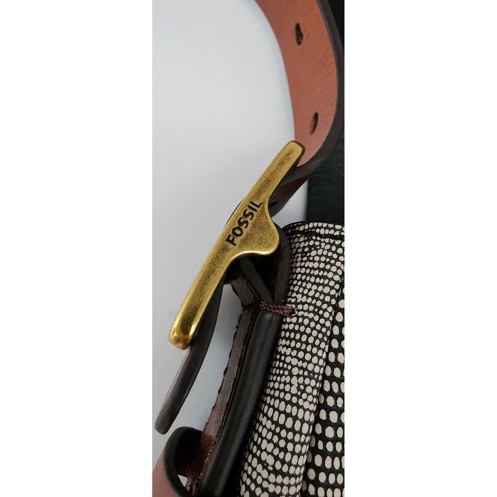 Fossil Crossbody Bag Womens Small Black Brown Key Charm Snakeskin EXC - Picture 7 of 16